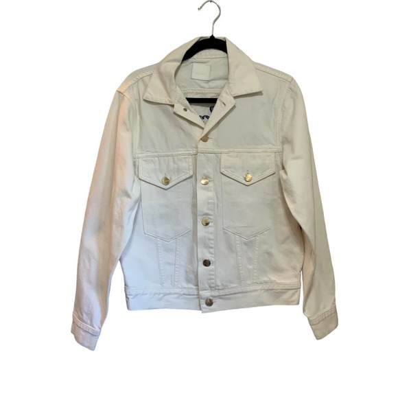 Goldsign White Denim Embroidered Jacket Karen sz S Designer Piece Gold Buttons - Picture 1 of 9